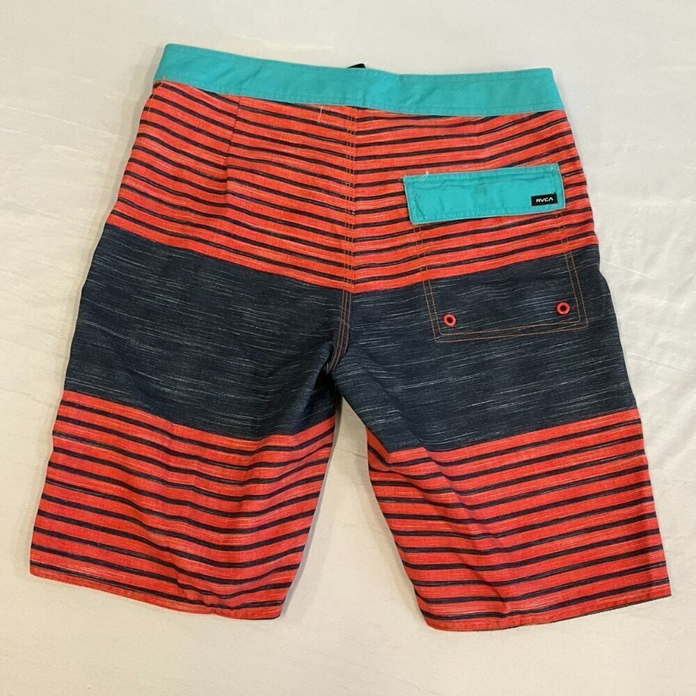 RVCA Striped Board Shorts Orange Blue Black Swim Trunks Size 30 - Picture 2 of 8